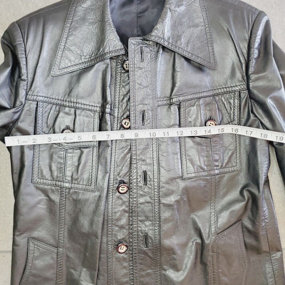 Vintage Womens Mens Black Leather Jacket Long Sleeve Shirt Biker Casaul SZ M - Picture 6 of 13